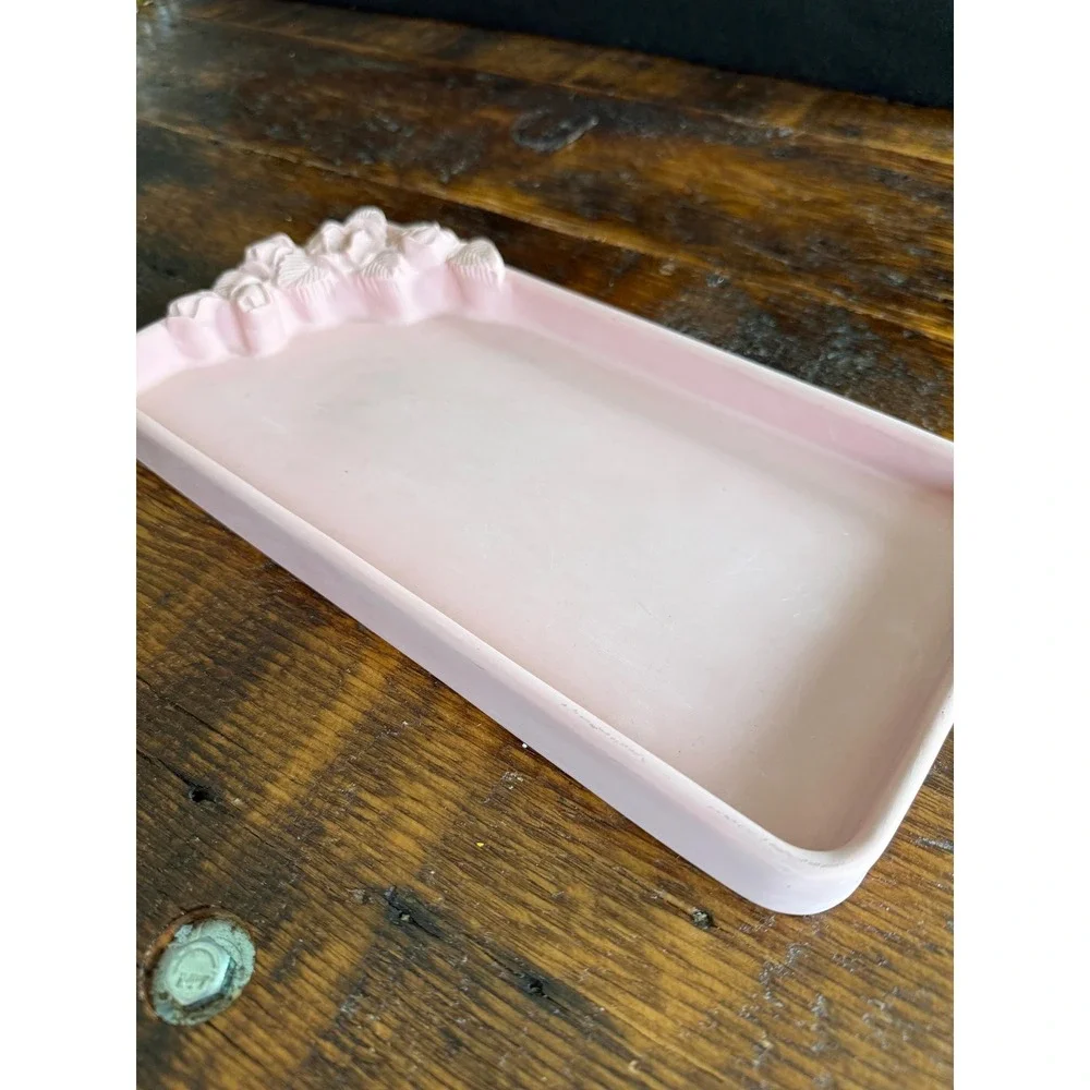 Vintage Dina Pink Soapstone Vanity Tray with Floral Design - Signed DINA